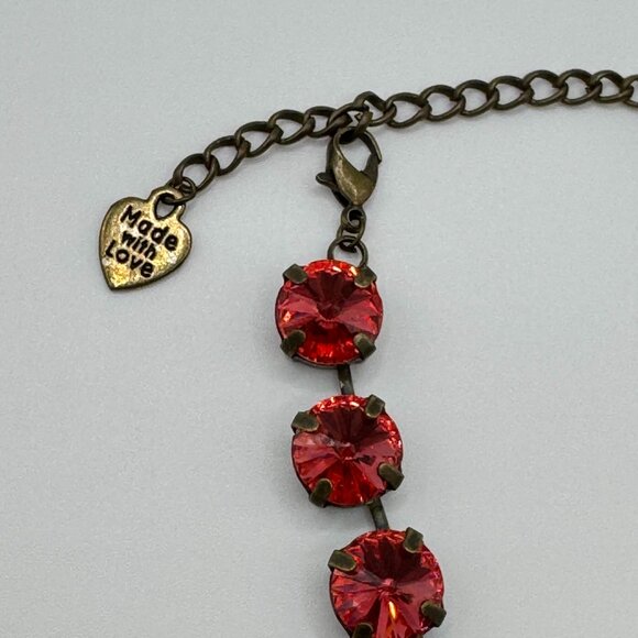 Peachy Pink Swarovski Crystal Necklace – Antique Gold Plated, Handcrafted Piece - Picture 7 of 7